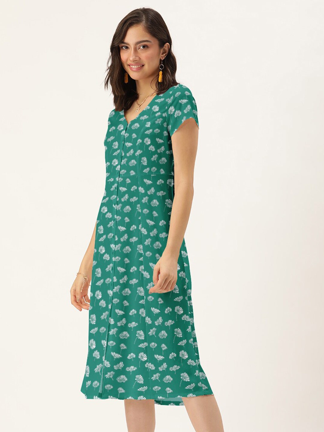 

DressBerry Teal Floral A-Line Dress