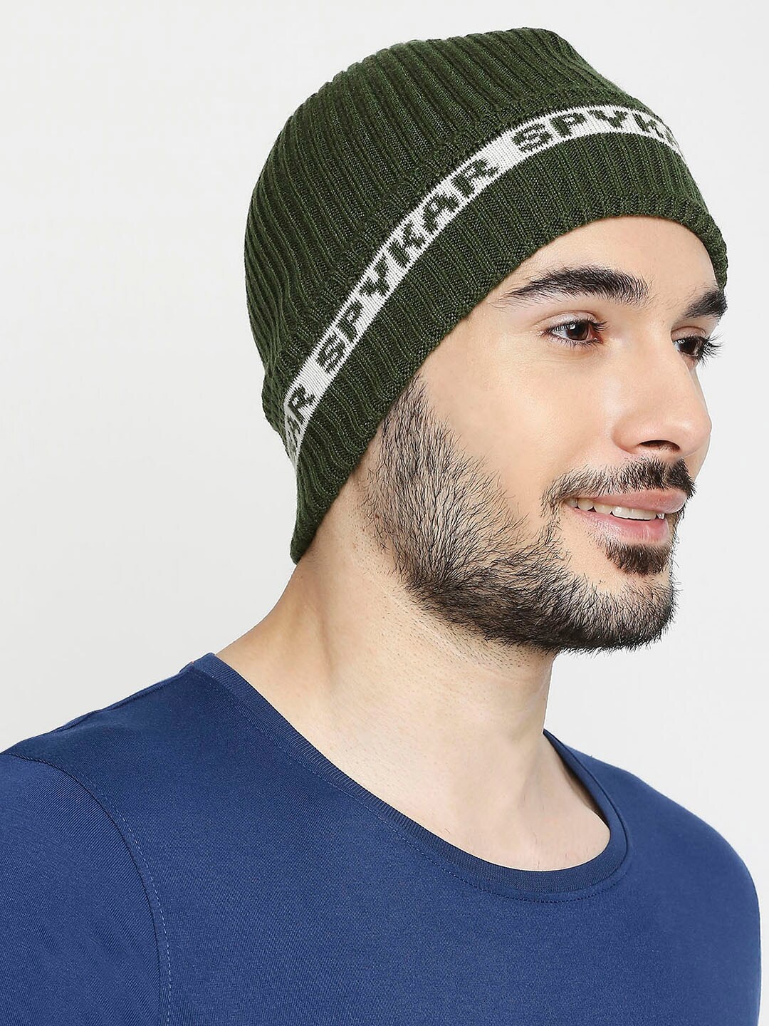 

SPYKAR Men Olive Green & White Printed Cotton Beanie