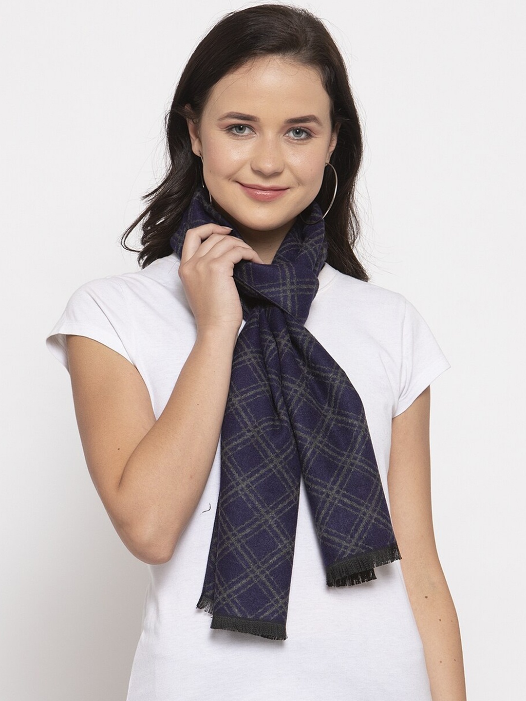 

Calvadoss Women Blue & Charcoal Checked Acrylic Muffler