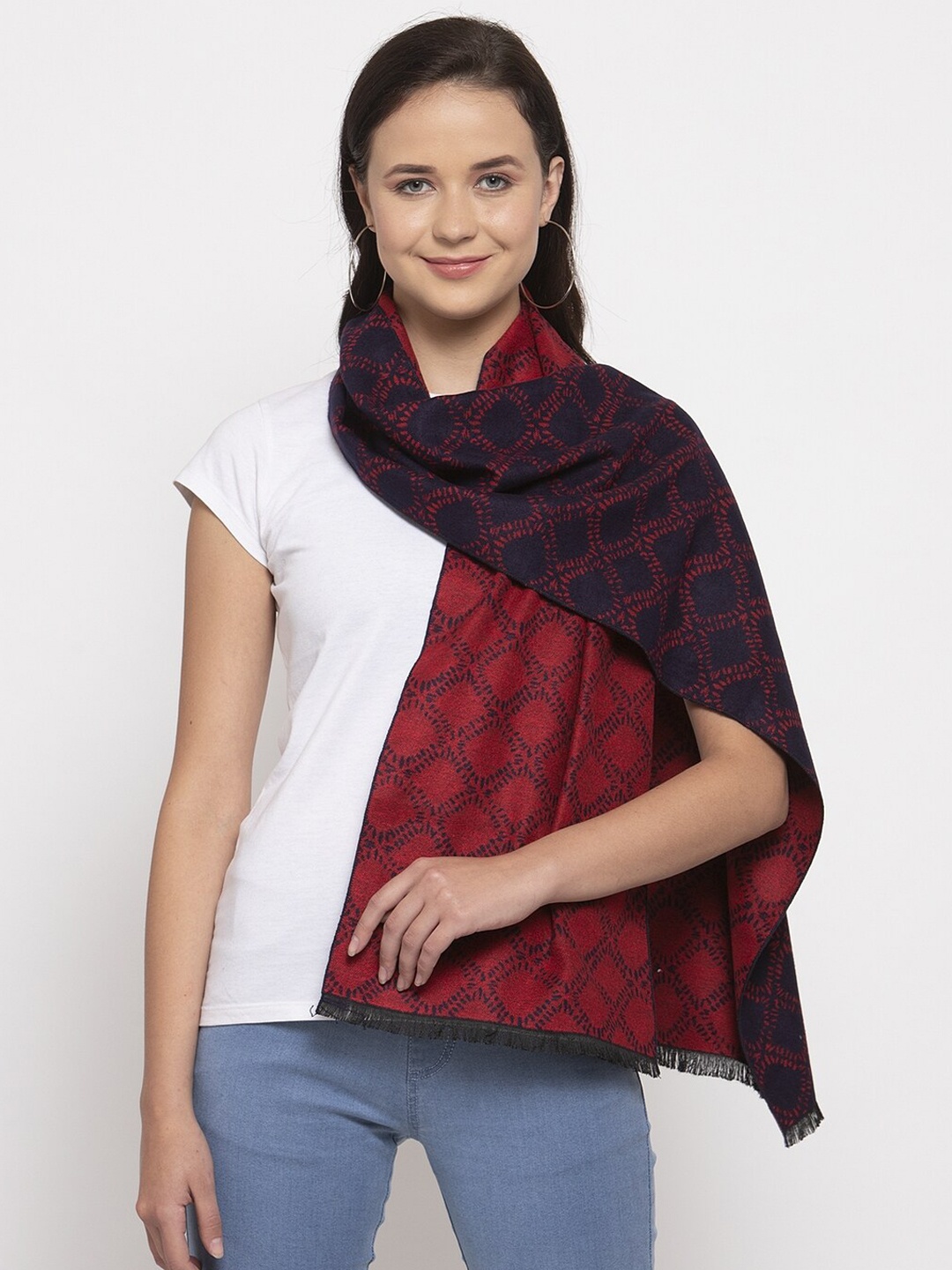 

Calvadoss Women Navy Blue & Maroon Checked Acrylic Muffler