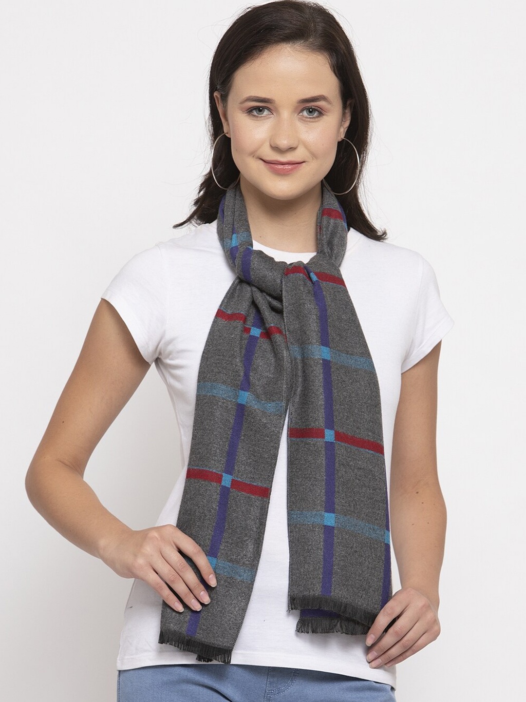 

Calvadoss Women Charcoal & Blue Checked Acrylic Muffler