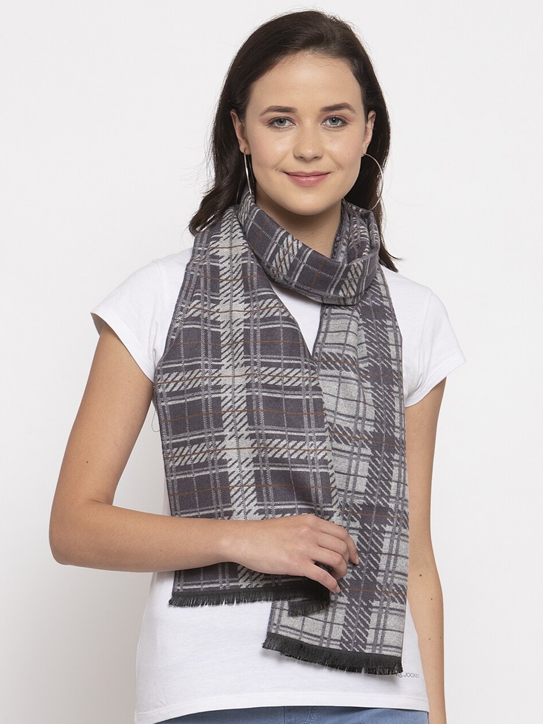 

Calvadoss Women Charcoal & Grey Checked Acrylic Muffler