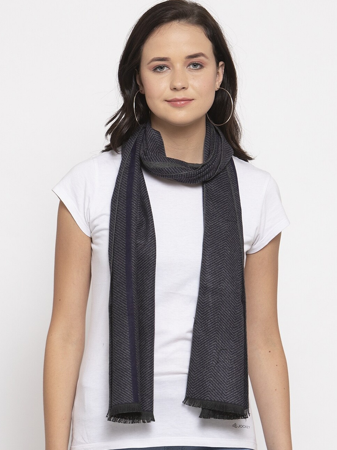 

Calvadoss Women Charcoal & Blue Striped Acrylic Muffler