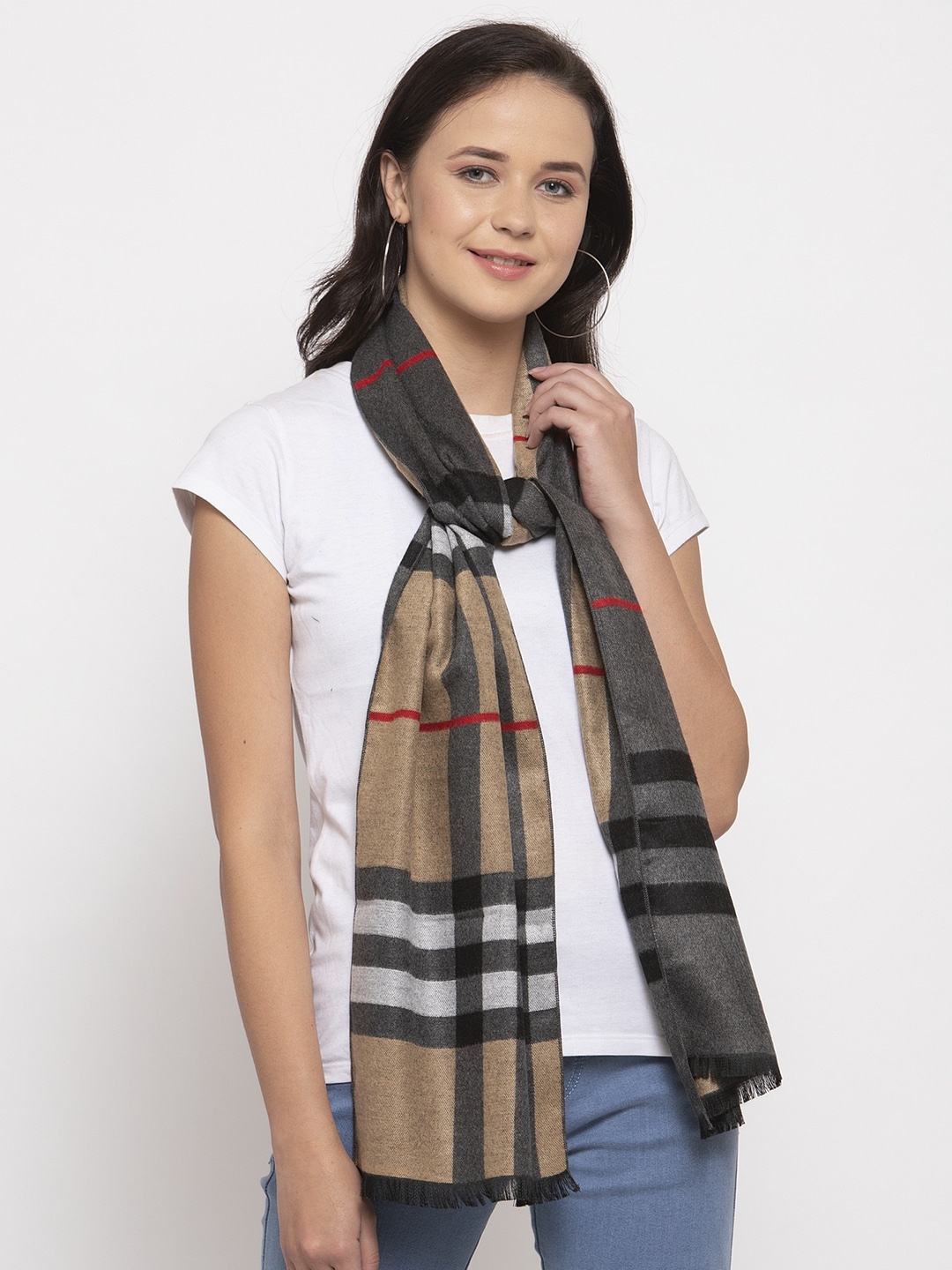 

Calvadoss Women Charcoal & Beige Checked Acrylic Muffler