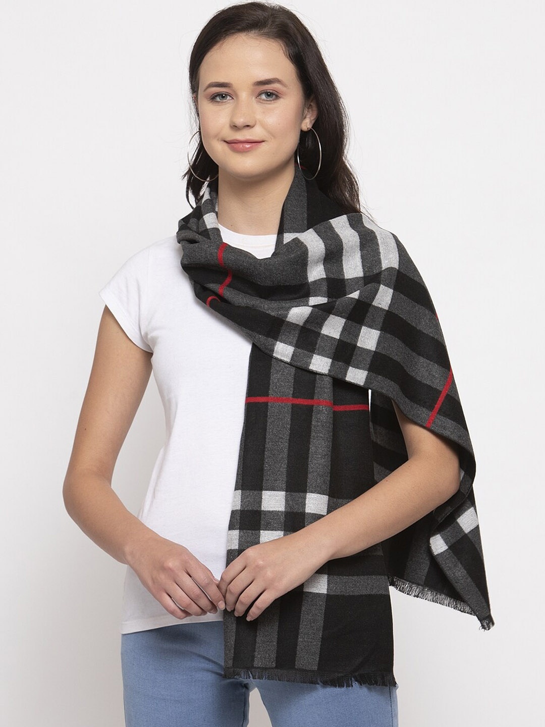 

Calvadoss Women Black & Charcoal Checked Acrylic Muffler