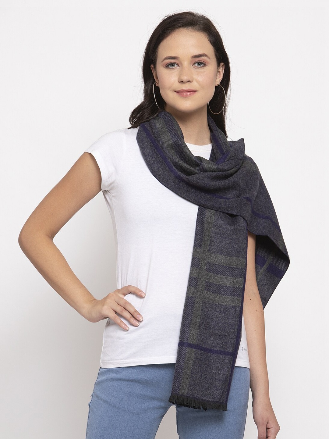 

Calvadoss Women Blue & Charcoal Checked Acrylic Muffler