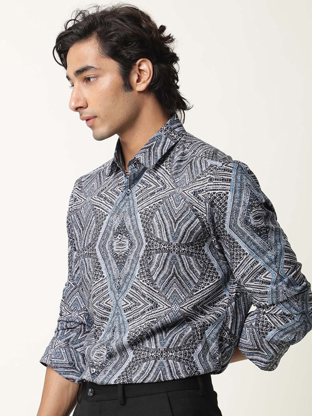 

RARE RABBIT Men Dion Slim Fit Printed Shirt, Blue