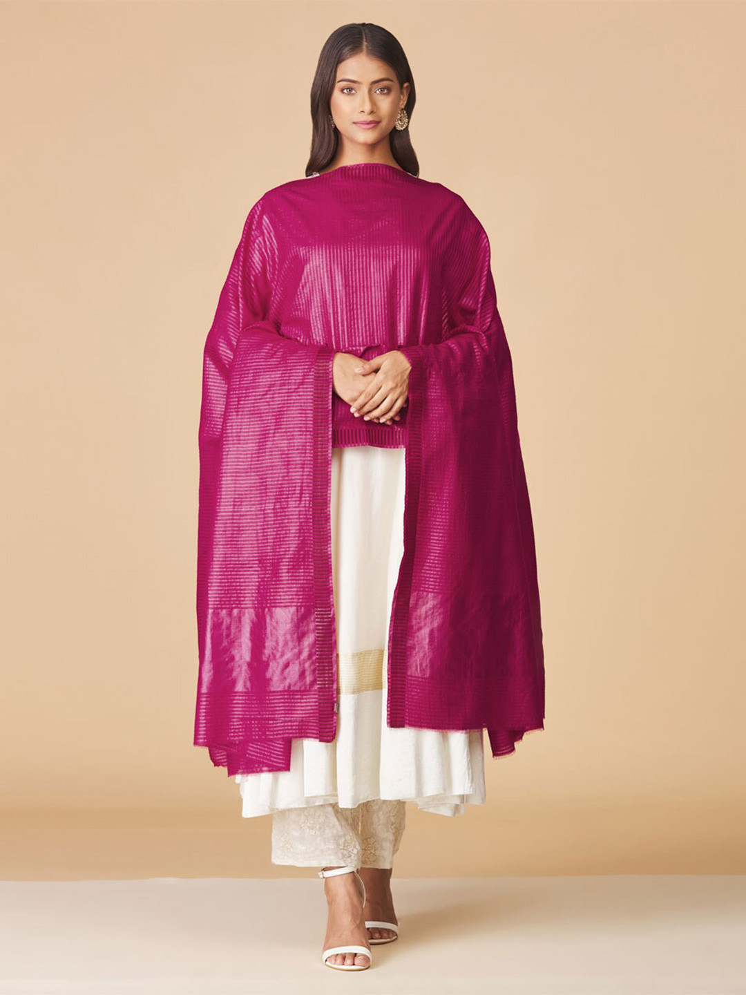 

Fabindia Pink Striped Dupatta