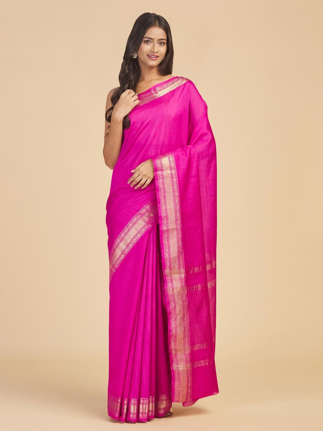 

Fabindia Pink & Gold-Toned Pure Cotton Ready to Wear Saree