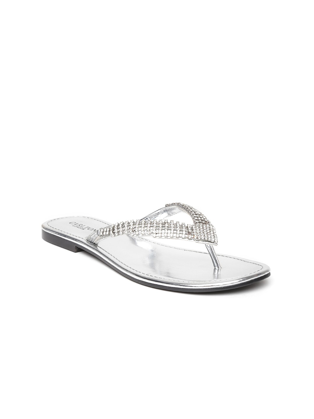 

Carlton London Women Silver-Toned Embellished Open Toe Flats