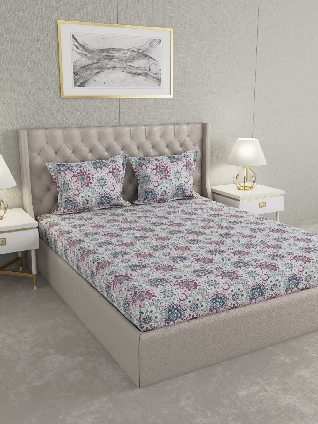 

Raymond Home Purple & Pink Floral 104 TC Cotton King Bedsheet with 2 Pillow Covers