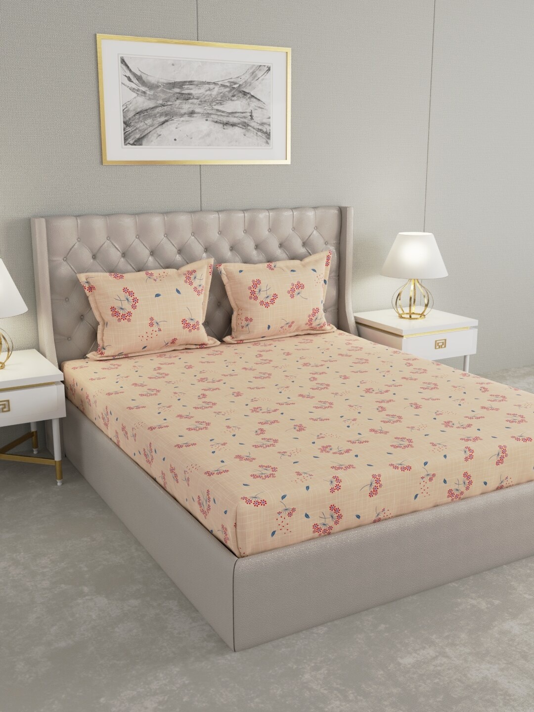 

Raymond Home Pink & Cream-Coloured Floral 104 TC Cotton King Bedsheet with 2 Pillow Covers