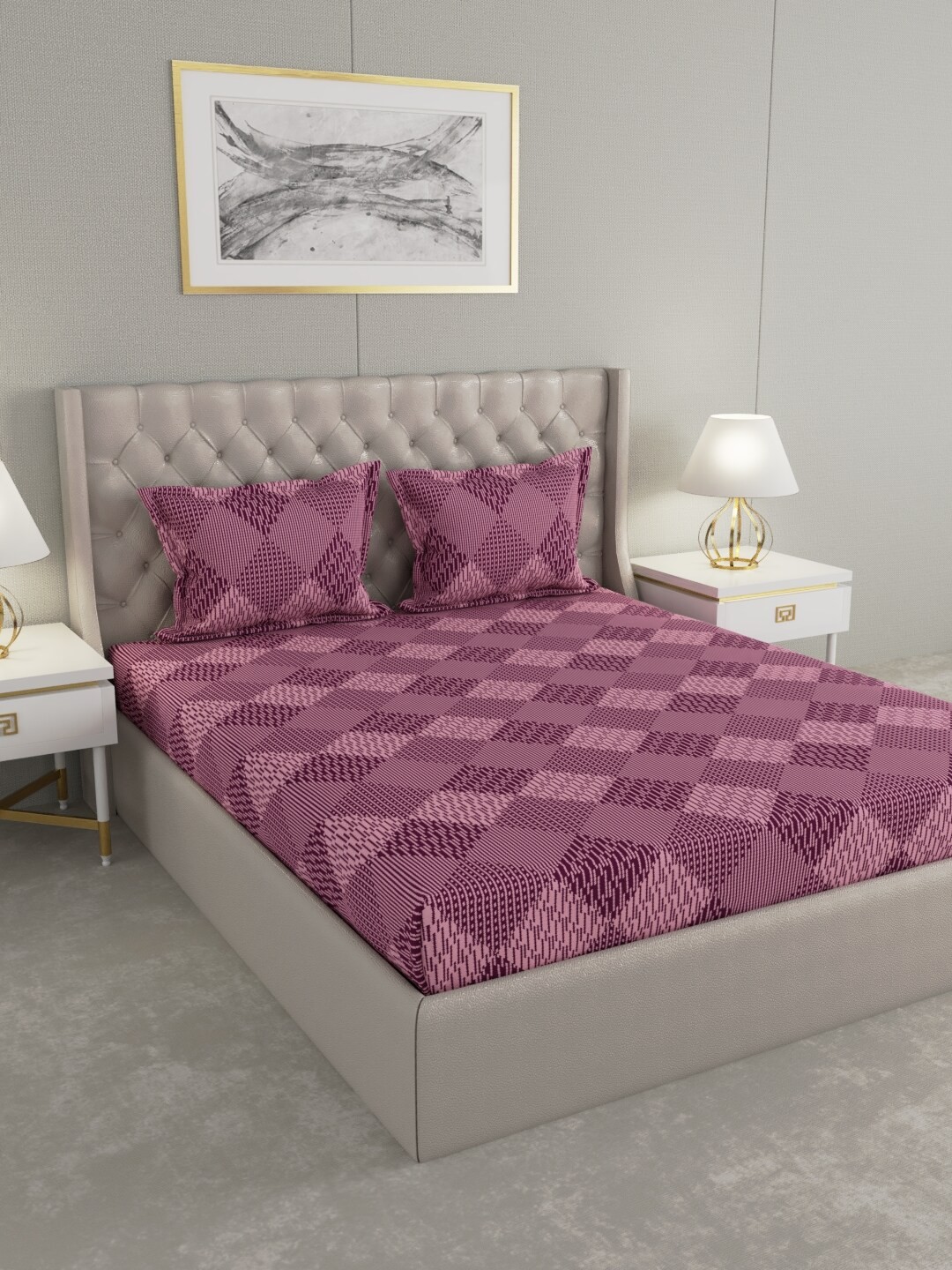 

Raymond Home Magenta Geometric 104 TC King Bedsheet with 2 Pillow Covers