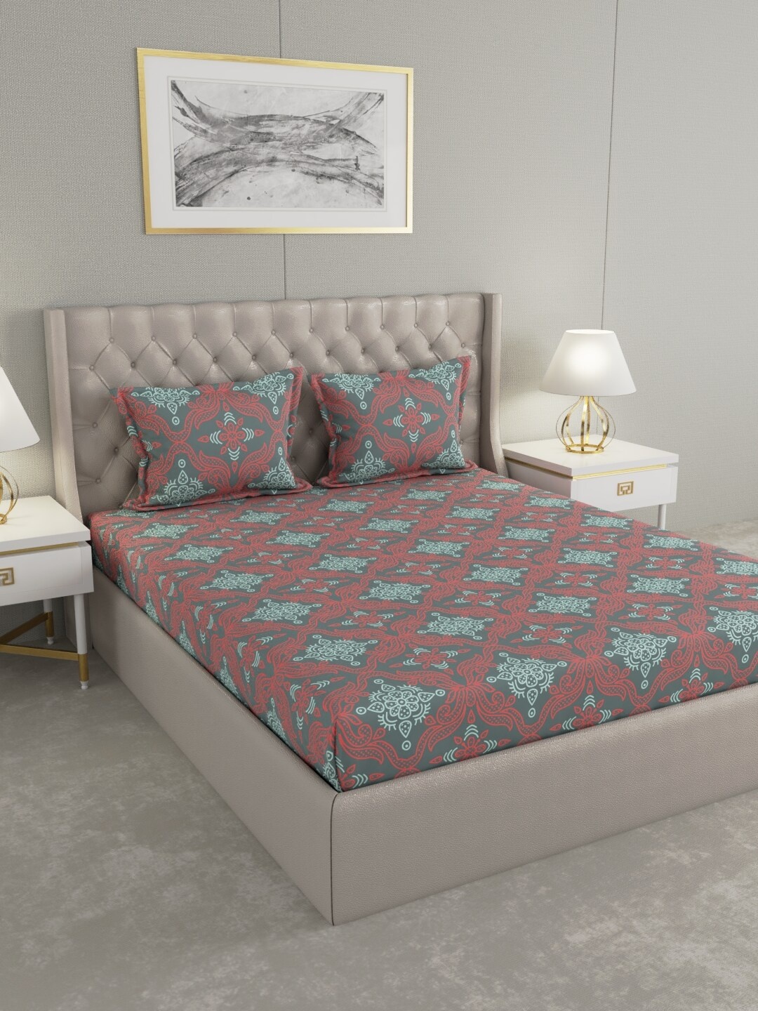

Raymond Home Blue & Pink Ethnic Motifs 104 TC King Bedsheet with 2 Pillow Covers