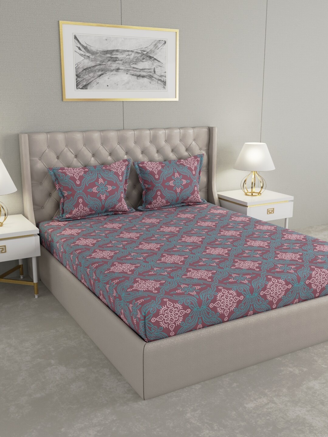 

Raymond Home Purple & Blue Floral 104 TC King Bedsheet with 2 Pillow Covers