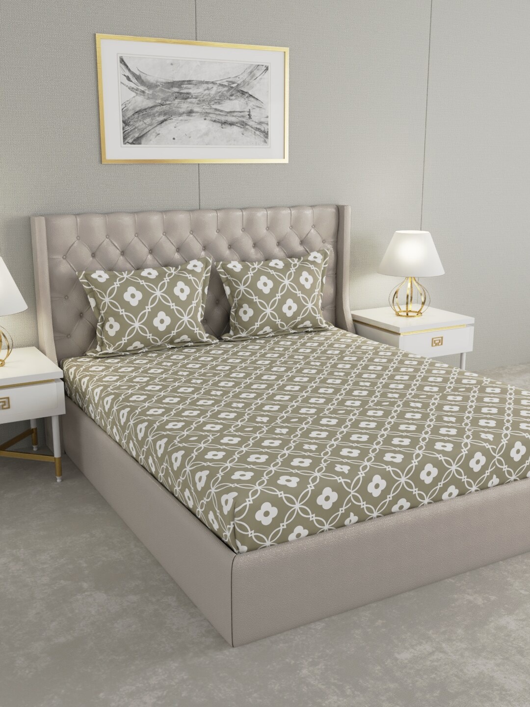 

Raymond Home Grey & White Floral 104 TC King Bedsheet with 2 Pillow Covers