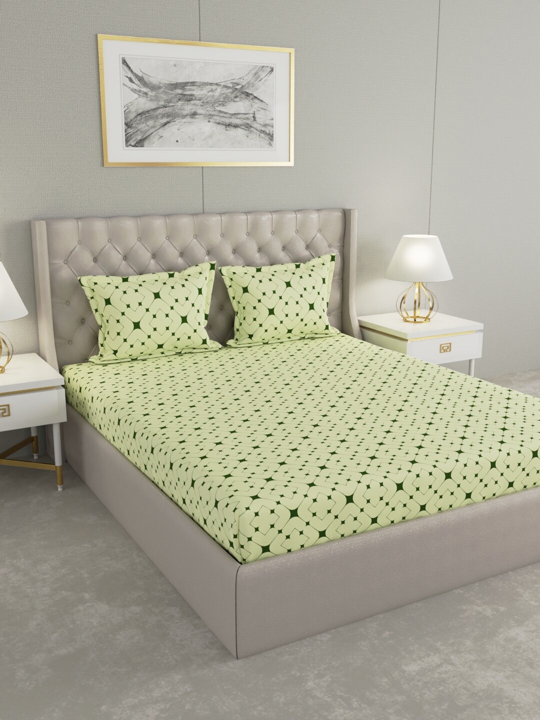 

Raymond Home Green Geometric 104 TC King Bedsheet with 2 Pillow Covers