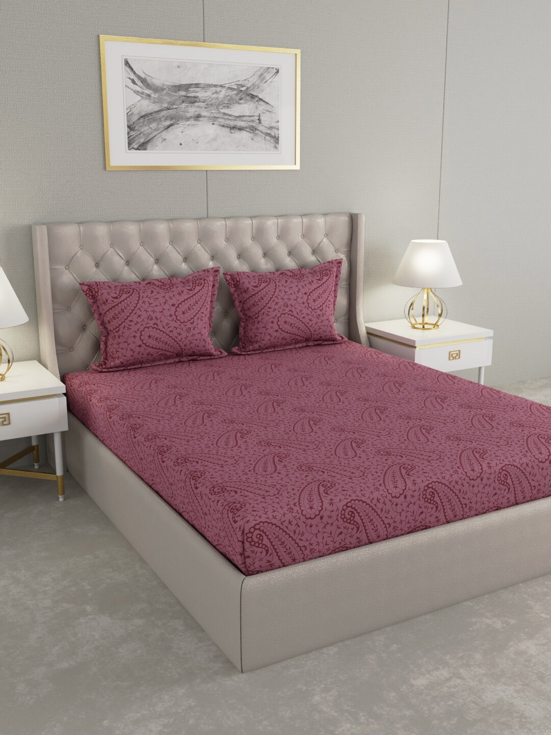 

Raymond Home Magenta Graphic 104 TC King Bedsheet with 2 Pillow Covers