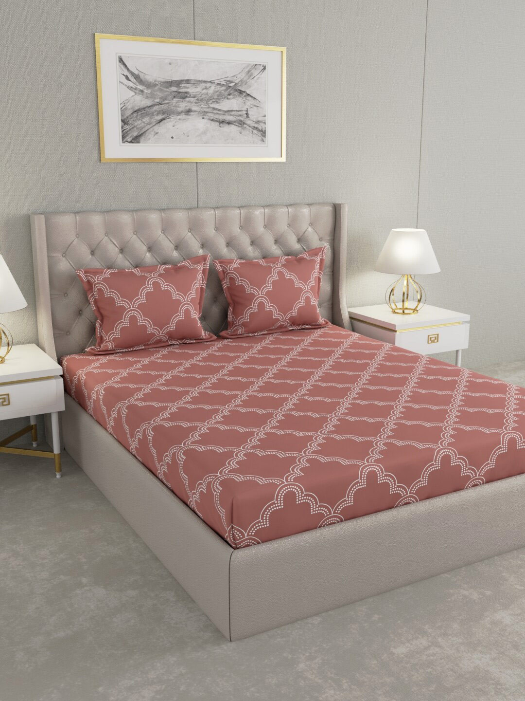 

Raymond Home Pink & White Ethnic Motifs 104 TC Cotton King Bedsheet with 2 Pillow Covers