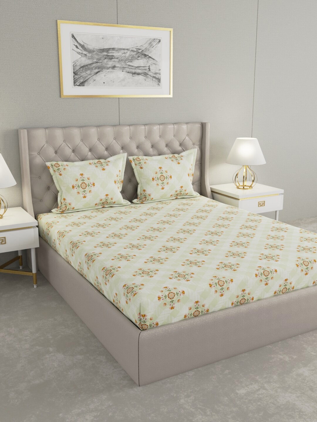 

Raymond Home Green & Brown Floral 104 TC King Bedsheet with 2 Pillow Covers