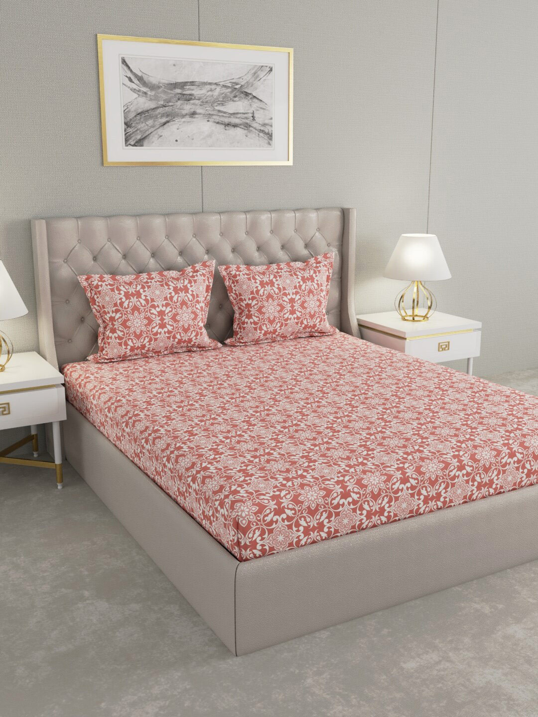 

Raymond Home Red & White Ethnic Motifs 104 TC King Bedsheet with 2 Pillow Covers