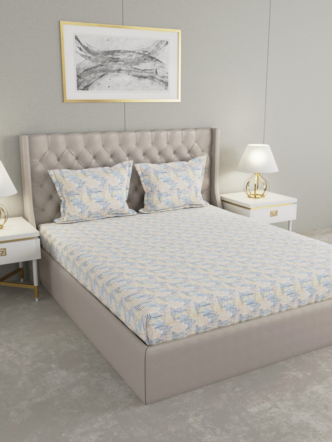 

Raymond Home White & Yellow 104 TC King Bedsheet with 2 Pillow Covers