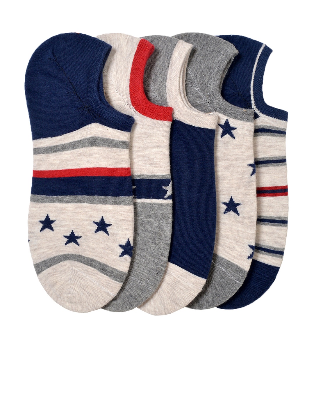 

MARC Men Pack Of 5 Patterned Ankle-Length Socks, Beige