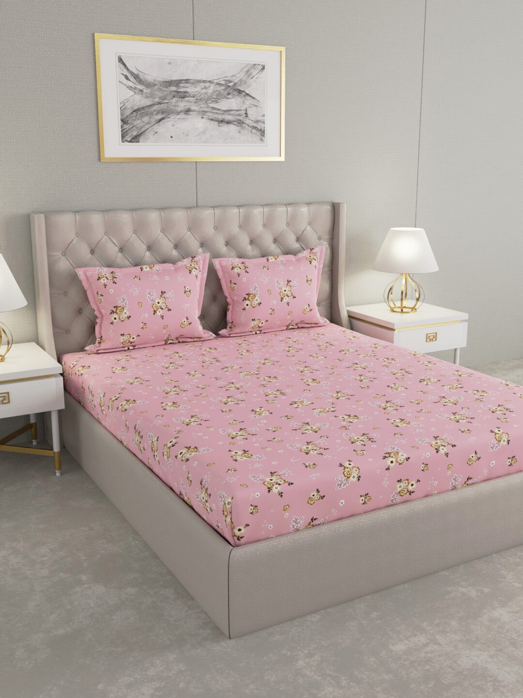 

Raymond Home Pink & White Floral 104 TC King Bedsheet with 2 Pillow Covers