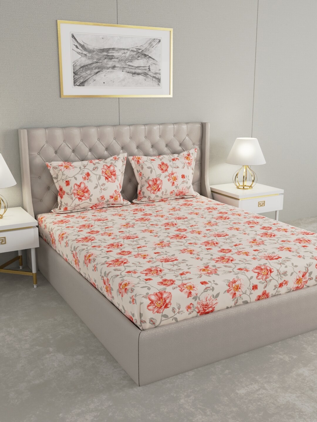 

Raymond Home Red & White Floral Printed Pure Cotton 104 TC King Bedsheet with 2 Pillow Covers