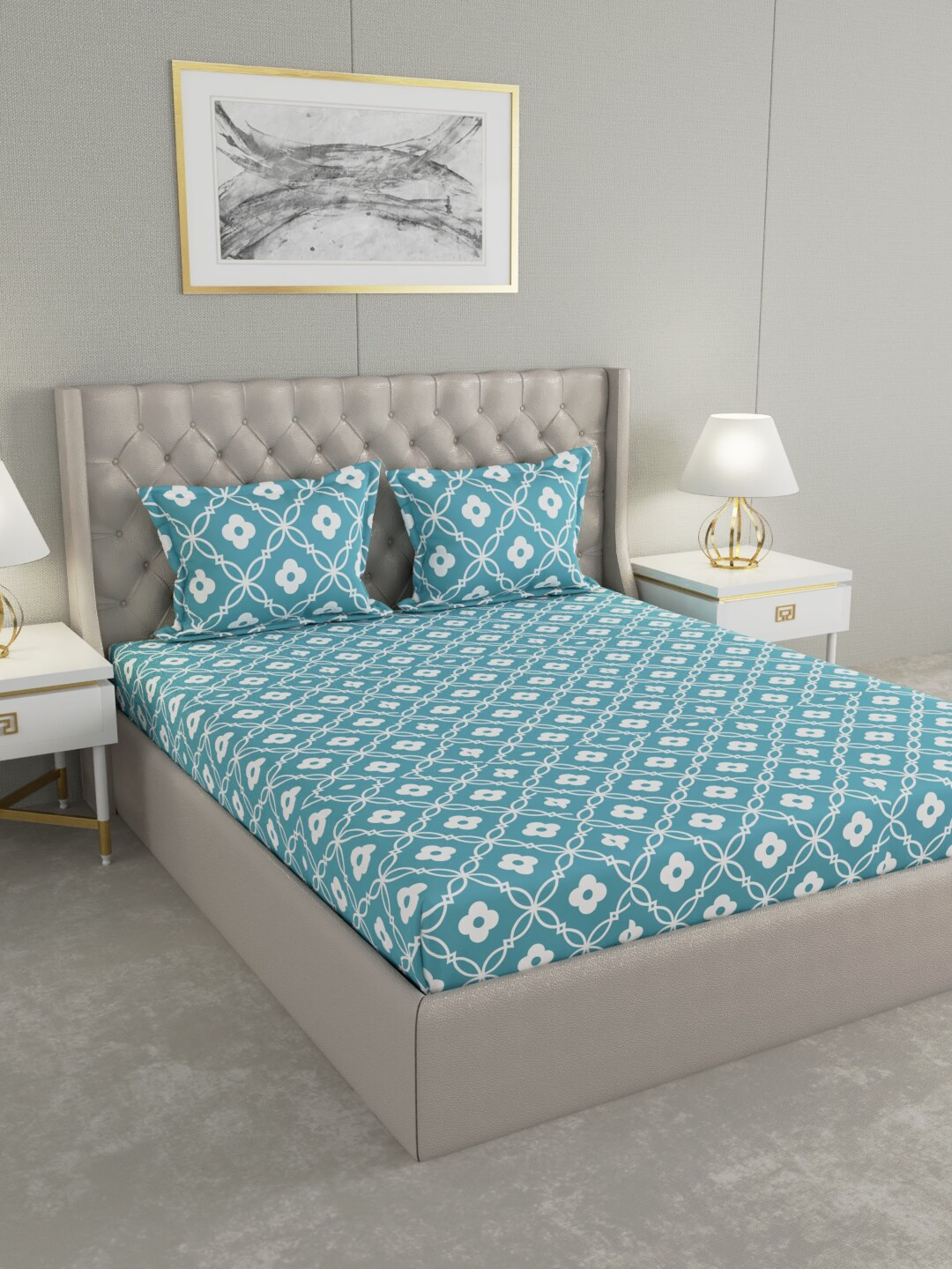 

Raymond Home Blue & White Floral Printed Pure Cotton 104 TC King Bedsheet with 2 Pillow Covers