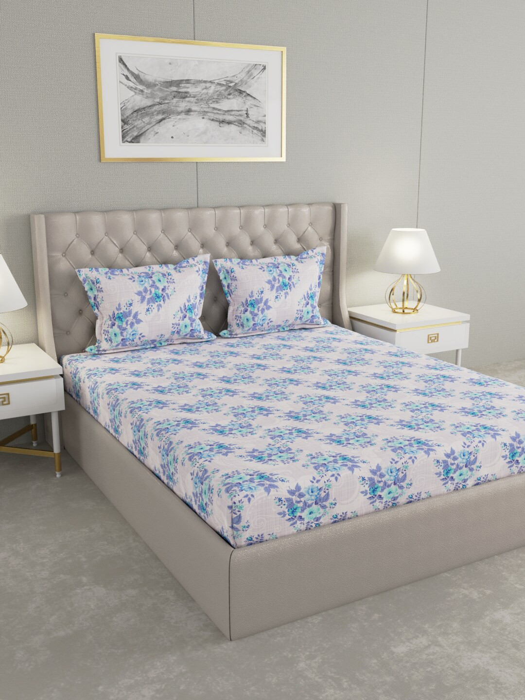 

Raymond Home Pink & Blue Floral Printed Pure Cotton 104 TC King Bedsheet with 2 Pillow Covers