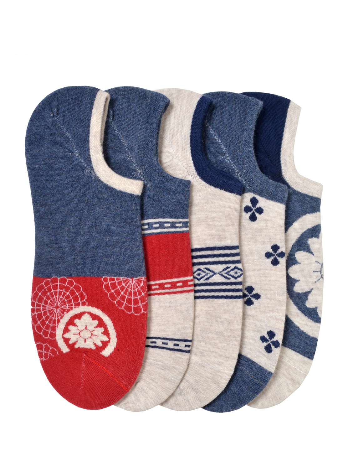 

MARC Men Pack Of 5 Patterned Ankle-Length Socks, Beige