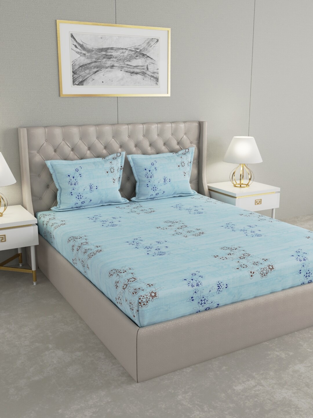 

Raymond Home Blue & Purple Floral Printed Pure Cotton 104 TC King Bedsheet with 2 Pillow Covers