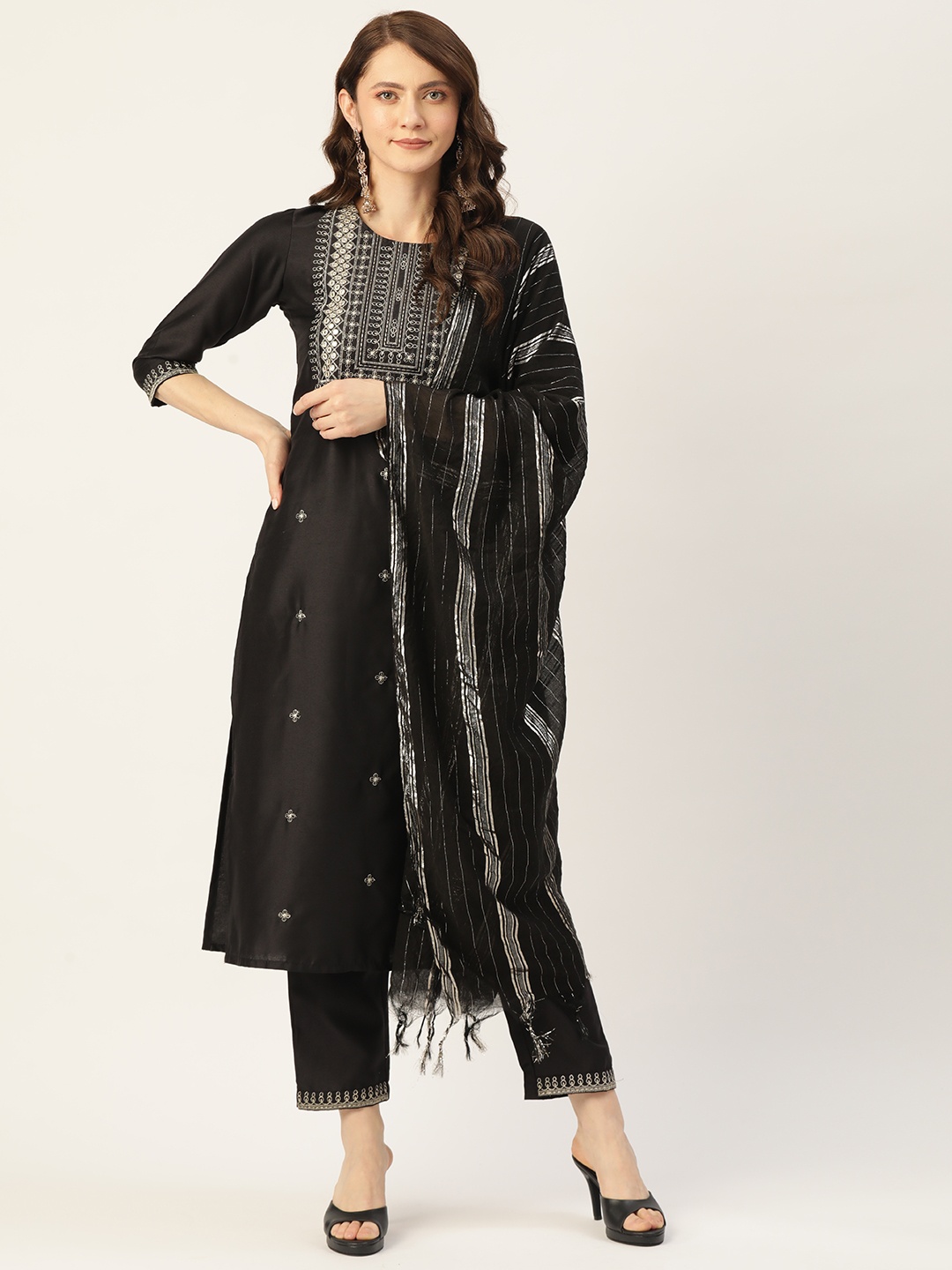 

MissKurti Women Black Embroidered Mirror Work Kurta with Trousers & With Dupatta