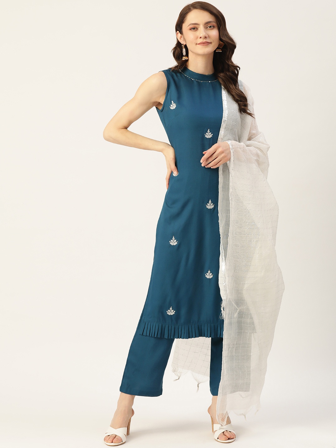 

MissKurti Women Blue Ethnic Motifs Embroidered Sequinned Kurta with Trousers & With Dupatta