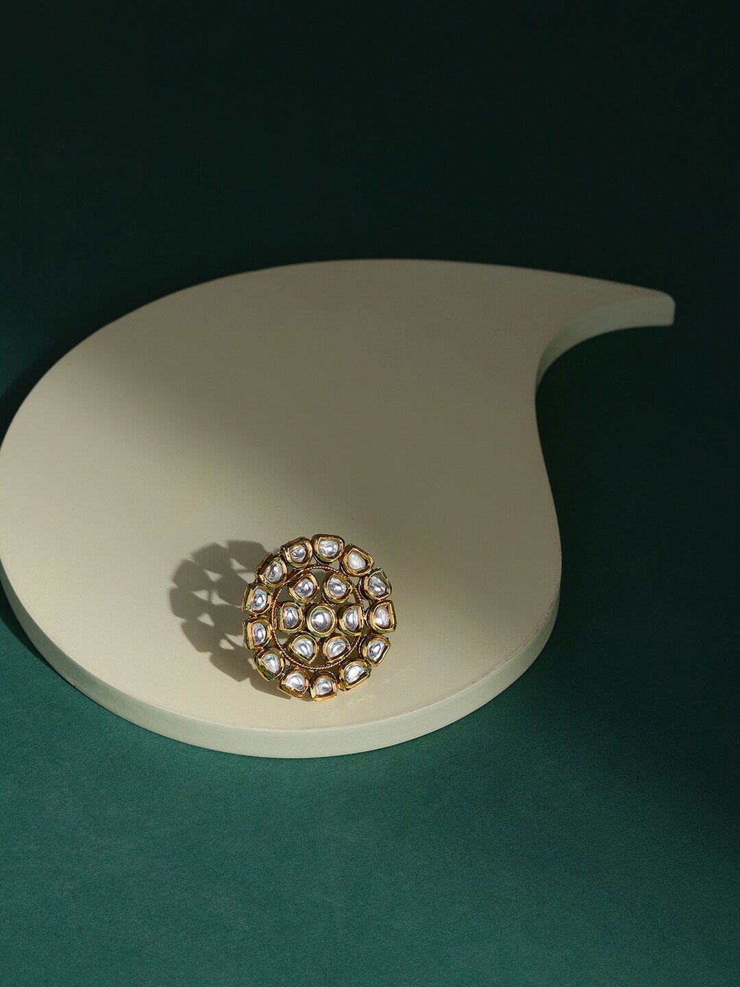 Ruby Raang Gold-Plated White Kundan Studded Adjustable Finger Ring