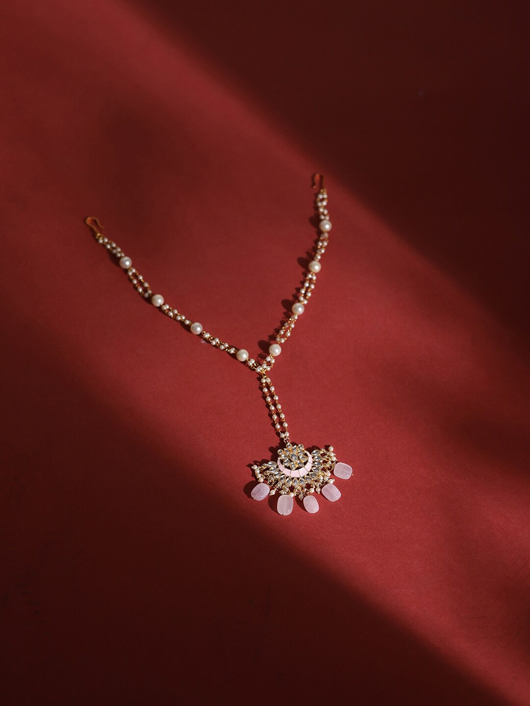 

Ruby Raang Gold-Plated White Kundan-Studded & Pearl Beaded Matha Patti