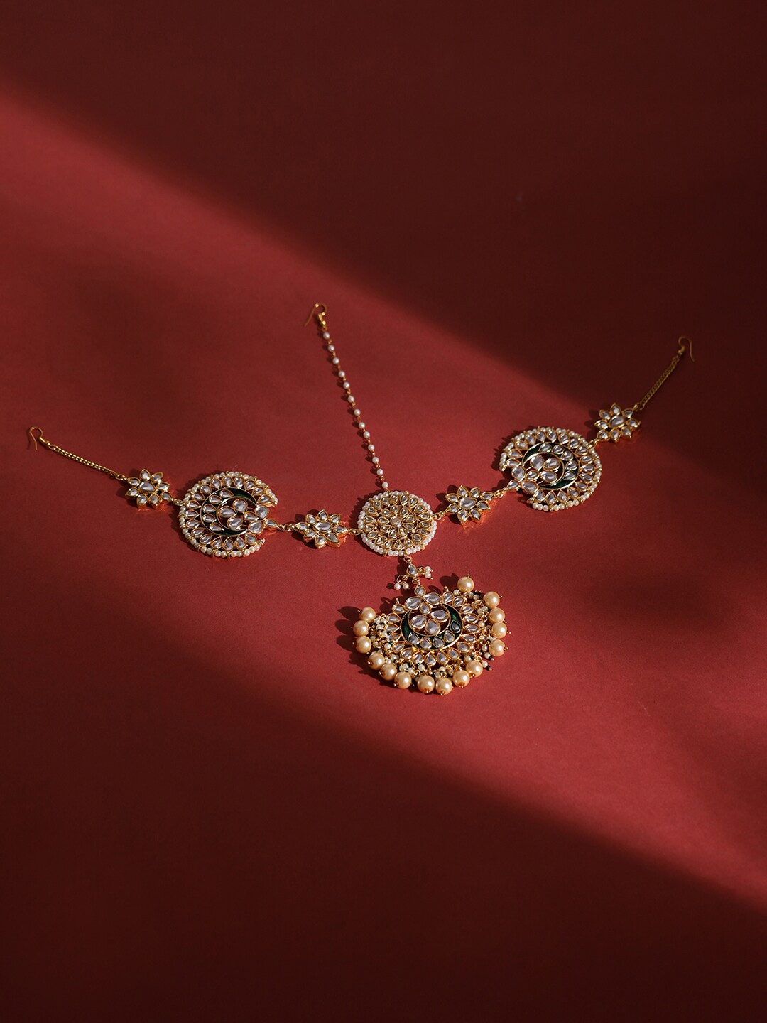 

Ruby Raang Gold-Plated White Kundan-Studded & Pearl Beaded Matha Patti