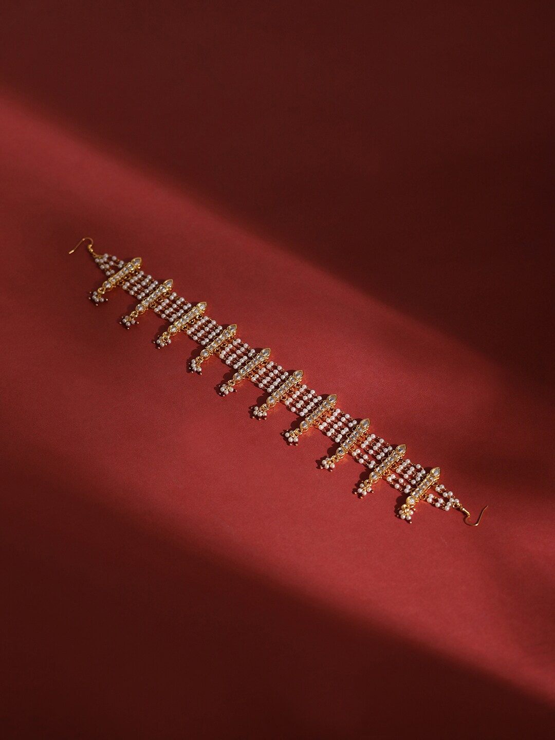 

Ruby Raang White Gold-Plated Kundan-Studded & Beaded Matha Patti