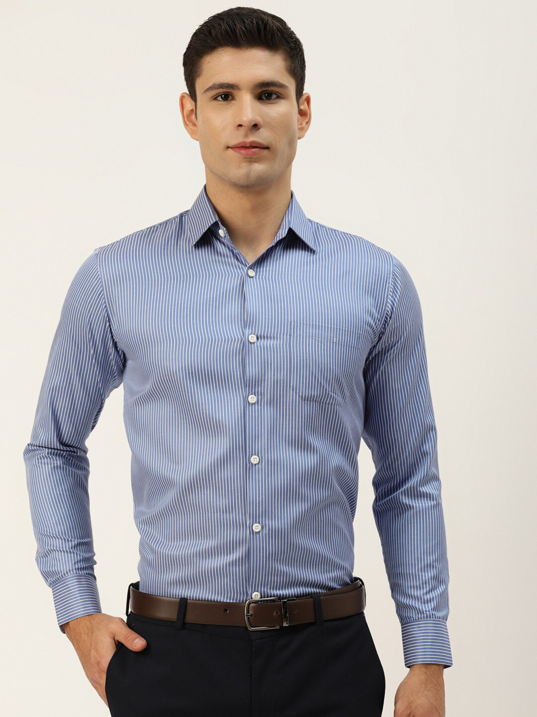 

JAINISH Men Classic Regular Fit Striped Cotton Formal Shirt, Blue