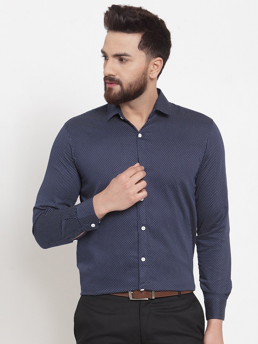 

JAINISH Men Classic Regular Fit Printed Cotton Formal Shirt, Navy blue