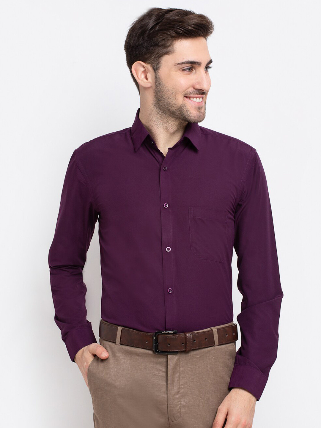 

JAINISH Men Burgundy Classic Regular Fit Solid Cotton Formal Shirt