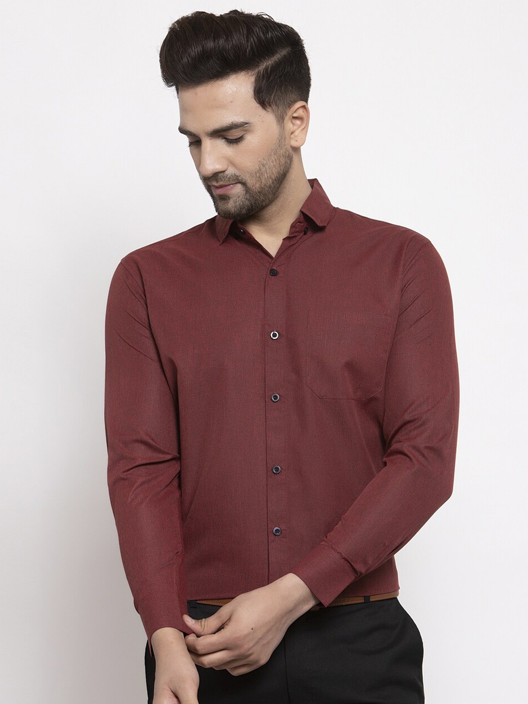 

JAINISH Men Maroon Classic Regular Fit Solid Cotton Formal Shirt