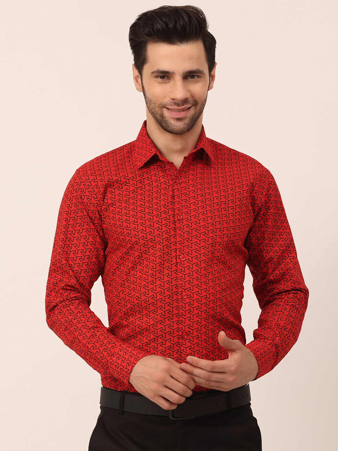 

JAINISH Men Classic Regular Fit Printed Cotton Casual Shirt, Red