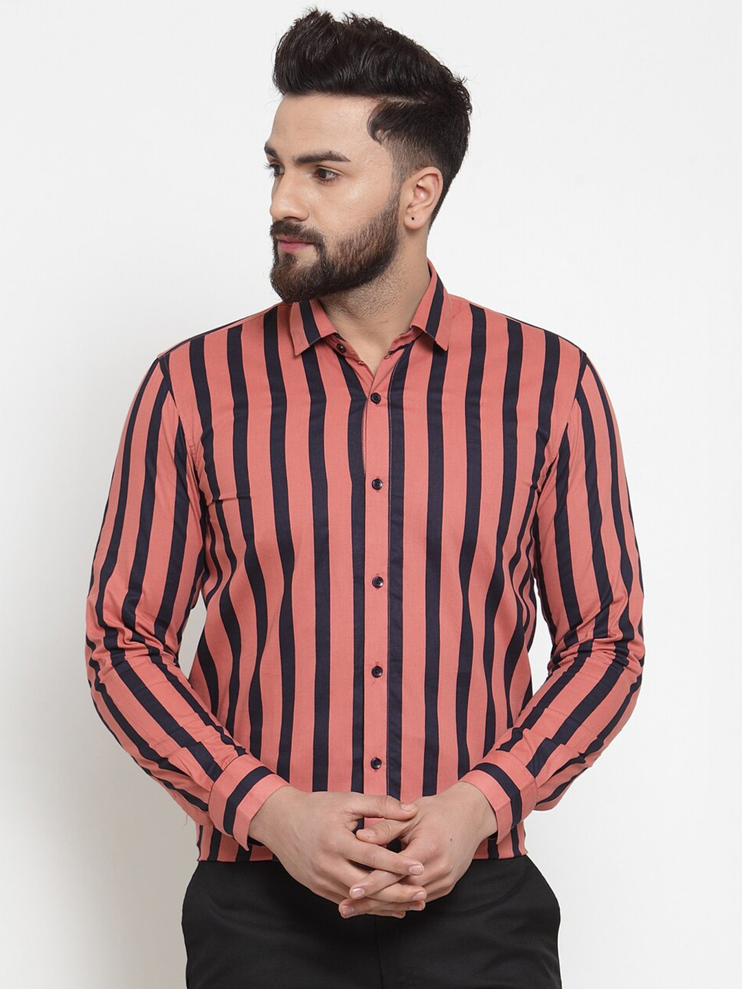 

JAINISH Men Coral Classic Regular Fit Striped Cotton Formal Shirt