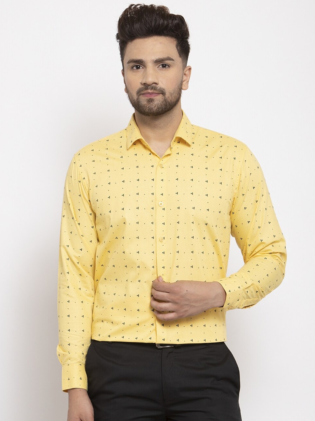 

JAINISH Men Classic Regular Fit Printed Cotton Formal Shirt, Yellow