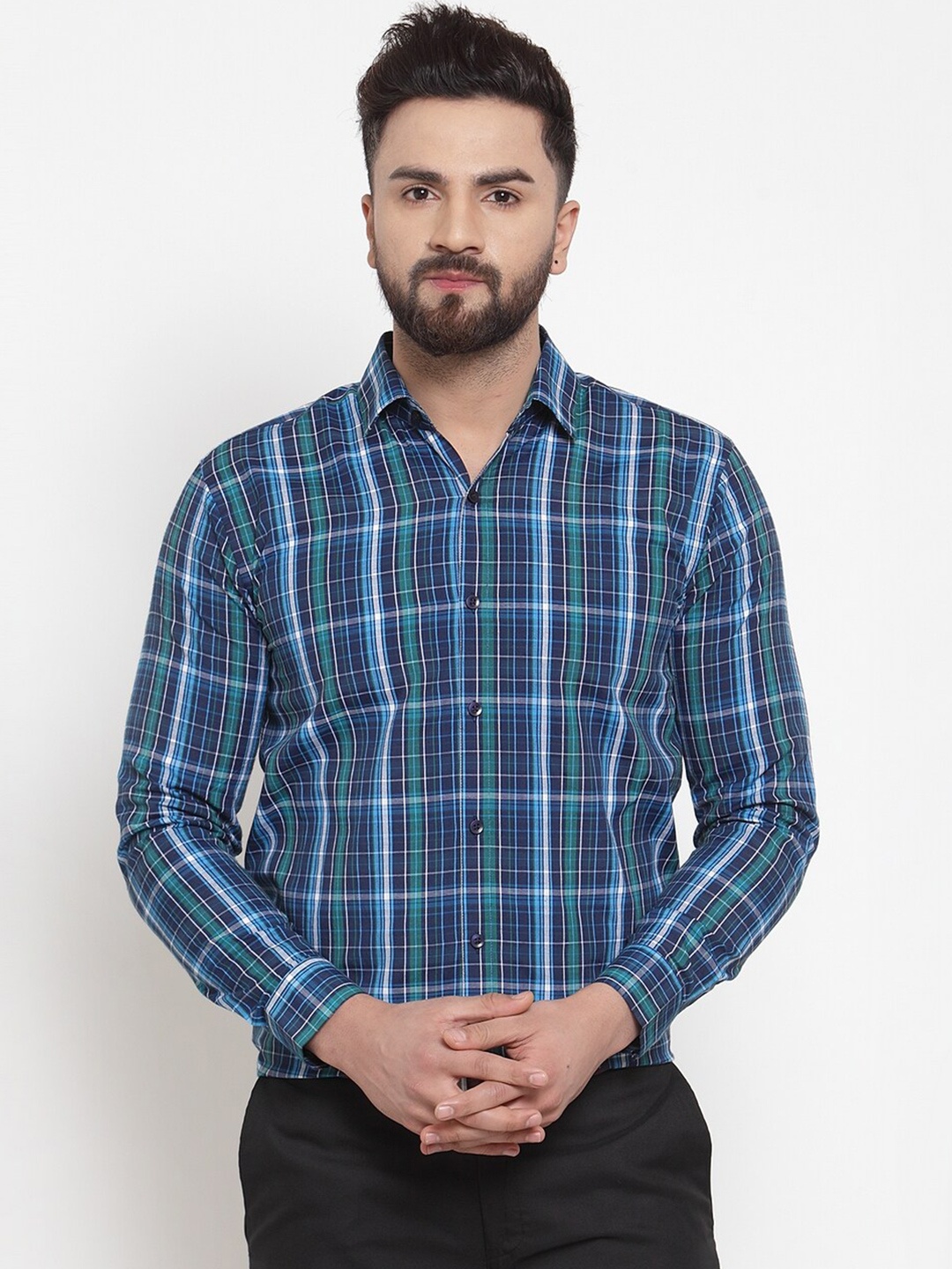 

JAINISH Men Blue Classic Regular Fit Tartan Checked Formal Shirt