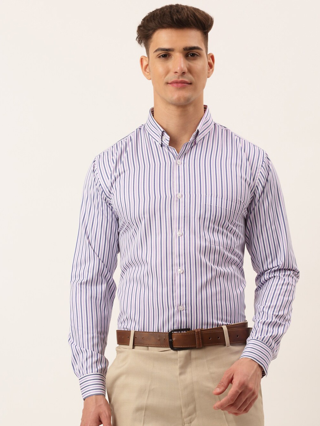 

JAINISH Men Purple Classic Regular Fit Striped Cotton Formal Shirt