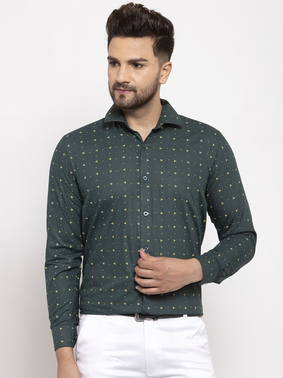 

JAINISH Men Classic Regular Fit Printed Cotton Formal Shirt, Green