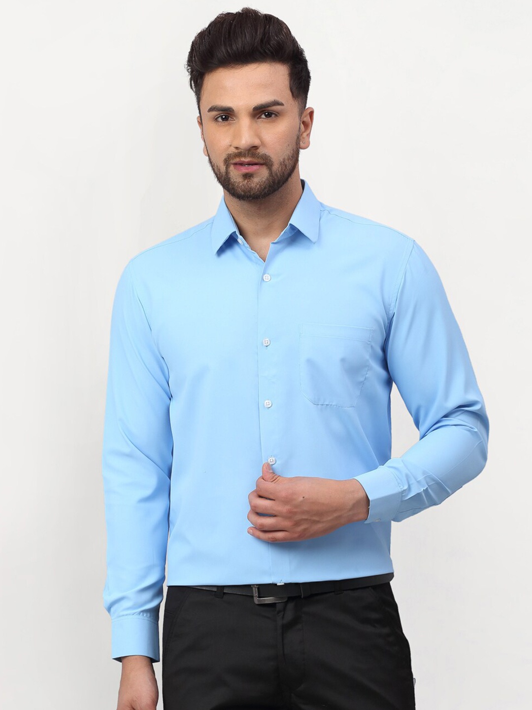 

JAINISH Men Turquoise Blue Classic Regular Fit Solid Cotton Formal Shirt